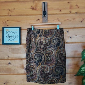 Newport News Paisley Damasco Burnout Lápiz Recto Boho Midi Falda Oficina Talla 10 - Imagen 1 de 7