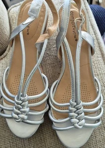 Comfortview Cork Wedge Ankle Strap Sandals Silver Size 9 Little Wear - Picture 1 of 8