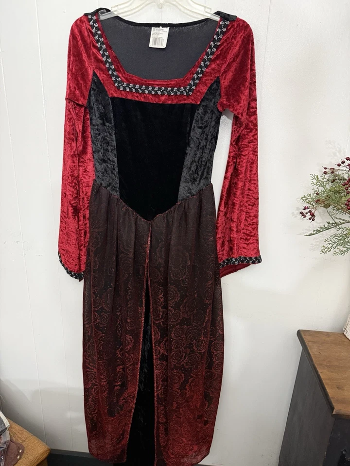 中世纪文艺复兴 S M L 丝绒红色和黑色长裙  — 第 1/4 张图片