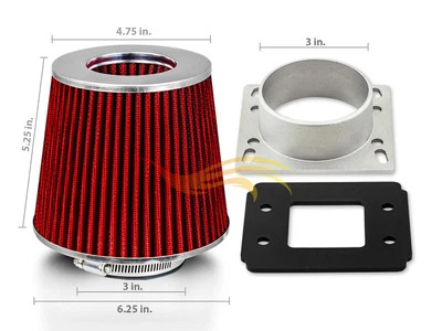 RED Mass Air Flow Sensor Intake MAF Adapter + Filter 92-03 Ranger 2.3/2.5/3.0L - Image 1 of 2