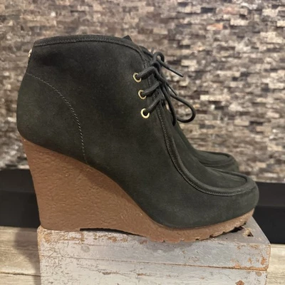 Michael Kors Rory Lace-up Wedge Booties Size 10 Olive Green - Image 1 of 4