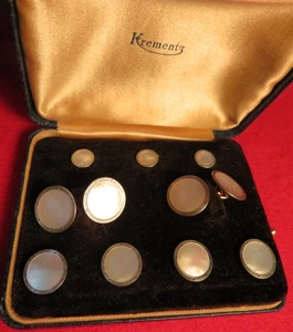 Krementz Vintage Smoking Hemd Nieten Manschettenknöpfe Full Set Art Deco Abalone O/B - Bild 1 von 23