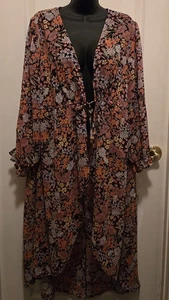 Liberty Love Kimono Wrap Hi Low Size 2XL Boho Long Sleeve Autumn Floral Colors - Picture 1 of 5