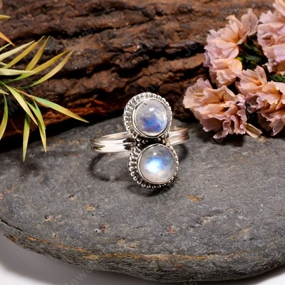Rainbow Moonstone Gemstone Handmade Jewelry 925 Sterling Silver Delicate Ring - Image 1 of 4