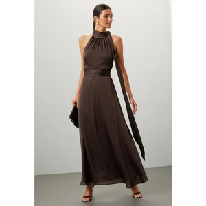 SACHIN & BABI Brown Sleeveless Tie Neck Banded Waist Kayla A-Line Gown Size 0 - Picture 1 of 14
