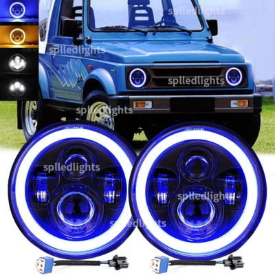 Fit 1986-1995 Suzuki Samurai DOT 7inch Round LED Headlights Hi/Lo Blue halo 2x - Image 1 of 4