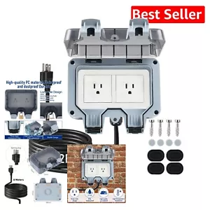 Weatherproof Outdoor Power Outlet with 26.3Ft Cord - IP66 Waterproof Design - Picture 1 of 9