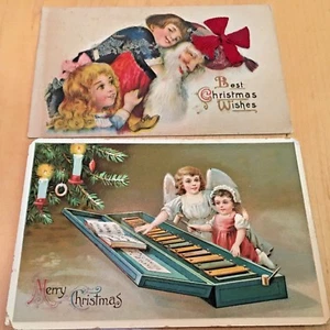 VINTAGE XMAS  2  POSTCARDS    - Picture 1 of 5