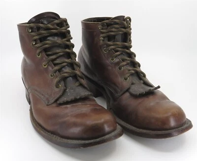 Botas de trabajo artesanales vintage BLANCAS de cuero marrón para hombre talla 11 C Foto 1 de 4