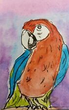ACEO Original Watercolor Naive Art Outsider Art Ink And Wash Birds Parrots