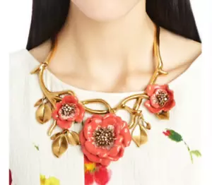 Oscar De La RentaGold Collana Fiore Smalto Placcato - Foto 1 di 10