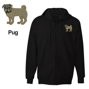 PUG DOG ZIPPER HOODIE SWEATSHIRT JACKET TRAINING SHIRT - Picture 1 of 4