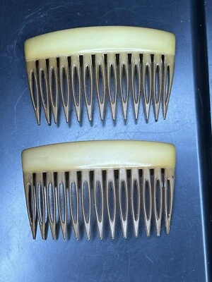 Antigo Conjunto de Pentes de Cabelo Celulóide Nova Zelândia Raro HTF Veja - Imagem 1 de 4