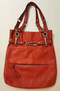 B MAKOWSKY Red Pebbled Glove Leather Handbag Silver Hardware Animal Print Lining - Picture 1 of 11