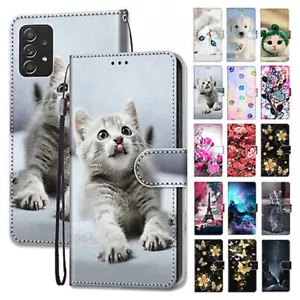 For Samsung A14 A53 5G S21 S23 S22+ Magnetic Patterned Leather Wallet Strap Case - Picture 1 of 39