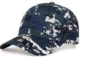 USA Tactical American Flag Blue Camo Camouflage Cap Hat Army Military Baseball - Picture 1 of 3