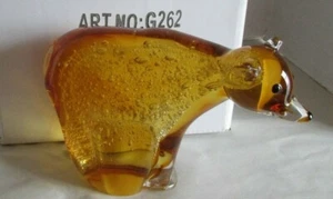 Art Glass Amber Bear Murano Style Figurine,7" Long With Bubbled Glass = Open Box - Picture 1 of 8