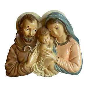Vintage Chalkware Mary Joseph Baby Jesus Wall Plaque Hanging Sculpture 10.5x9.5” - Picture 1 of 13
