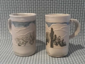 Handmade Studio Art Pottery Mug Coffee Mug Stoneware Set of Two Arizona 1985 - Picture 1 of 10