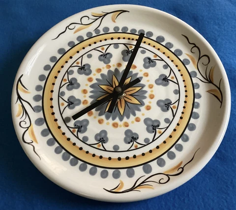 Beautiful Ceramic Wall Clock Yellow & Gray Flowers Cover