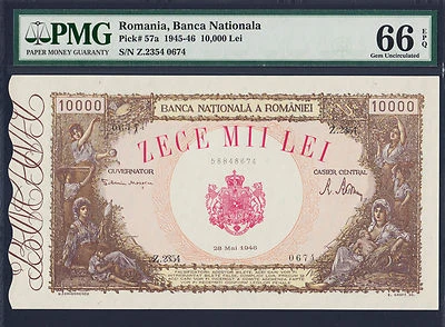 Romania 10,000 Lei 1946 Pick-57a GEM UNC PMG 66 EPQ - Image 1 of 2