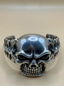 Bracciale Argento Sterling 925 Uomo Biker Teschio Fatto a mano Bracciale Harley Bike - Foto 1 di 13