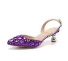 Womens Rhinestone Pointed Toe Kitten Heel Sandal Slingback High Heels Party Shoe
