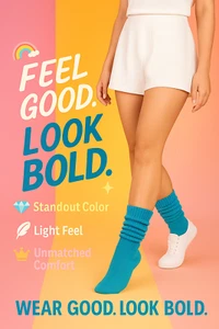 Turquoise Women’s Cotton Slouch Socks Scrunch Knee-High Retro Boot Socks 1 Pair - Picture 1 of 5