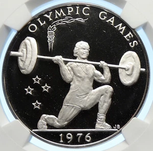 1976 SAMOA UK British OLYMPIC GAMES Weights Proof Silver Tala Coin NGC i106382 - Picture 1 of 5