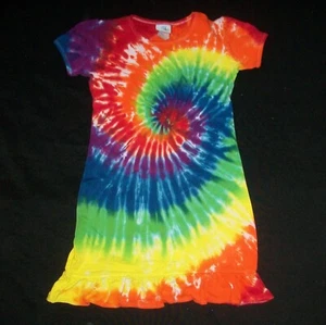 Organic Cotton Tie Dye Girl's Dress Rainbow Spiral 8 Hippie Tye Dyed - Picture 1 of 1
