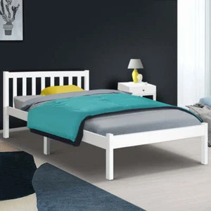 Artiss Bed Frame SINGLE Size Wooden Mattress Base Timber Platform White SOFIE - Picture 1 of 9