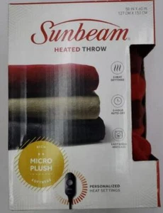 Sunbeam Microplush Comfy Toes Electric Heated Throw Blanket Foot Pocket Buffalo - Picture 1 of 2