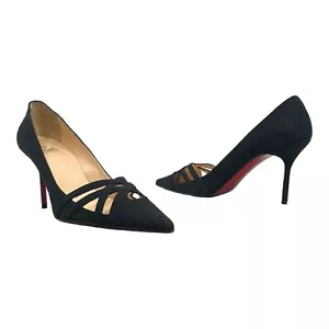 Vintage CHRISTIAN LOUBOUTIN Womens 10 40.5 Satin Pumps Stiletto Designer BLACK - Picture 1 of 16