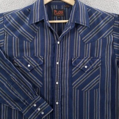 Camisa Plains Western Wear Para Hombre Mediana Azul Rayas Ligera Rodeo Country Foto 1 de 4