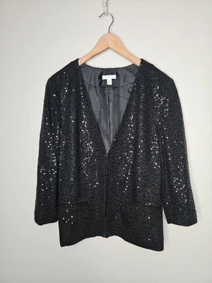 Chaqueta Blazer Charter Club 16 Negra Lentejuelas Noche Edgy Dinero Antiguo Elegante Fiesta Foto 1 de 4
