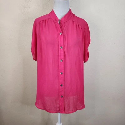 Blusa Camisa Para Mujer Marca Slinky Transparente Con Botones Rosa Manga Corta Talla M Foto 1 de 4