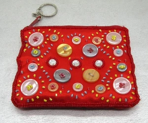 Portamonete e portachiavi retrò vintage rosso raso - 4 1/4" x 5" ottime condizioni! - Foto 1 di 8