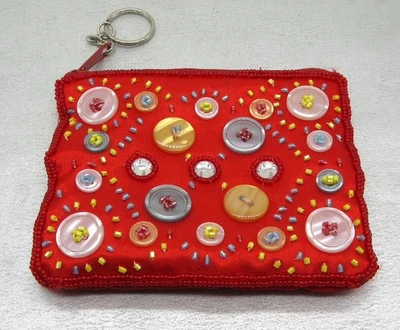 Retro Vintage Red Satin Coin Purse & Keychain - 4 1/4" x 5" Excellent Condition! - Image 1 of 4