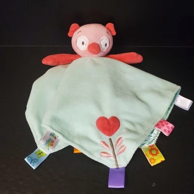 Taggies Peluche Búho Rosa Verde Menta Lovey Rojo Corazón Apliques Espalda Satinada Pestañas Sedosas Foto 1 de 4