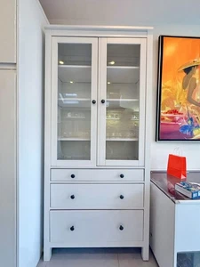 IKEA HEMNES White Display Cabinet with Glass Doors Drawers Solid Wood 197x89x37 - Picture 1 of 5