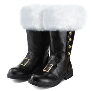 Christmas Santa Claus Boots Men's Wide Calf Santa Combat Boots with White Plu... - Foto 1 di 7