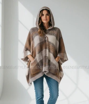 Poncho Brunello Cucinelli tejido cachemir con capucha suéter felino peluche talla S Foto 1 de 4