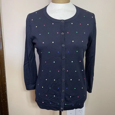 Talbots S 蓝色开衫纽扣 3/4 袖轻便圆点刺绣 — 第 1/4 张图片