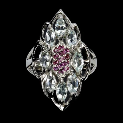 925 Sterling Silver Ring Marquise Aquamarine Rhodolite Gemstone Jewelry Size 8 - Image 1 of 4