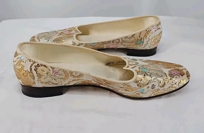 Vintage Daniel Green Harem Slippers Gold Brocade Size 7.5 Made In USA - Image 1 of 4