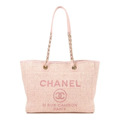 CHANEL CC GHW Deauville Tote Shoulder Bag Straw Pink - Image 1 of 4