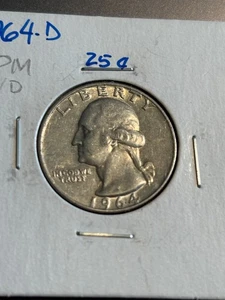 VERY RARE -1964 – D Washington Quarter Silver - Picture 1 of 4