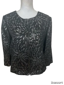 Ruby Rd. Women’s Blazer/jkt Size 12 Black/silver 3/4 Sleeve Full Zip Shimmer - Picture 1 of 6