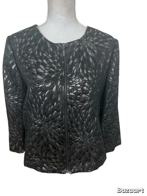 Ruby Rd. Women’s Blazer/jkt Size 12 Black/silver 3/4 Sleeve Full Zip Shimmer - Image 1 of 4