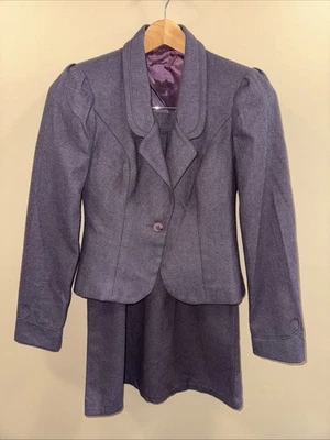 womens 5/6 wool blend skirt suit, burgandy pin stripe, M.J. vintage - Image 1 of 4